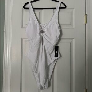 Fashion Nova White One-Piece Swimsuit with Front Ring